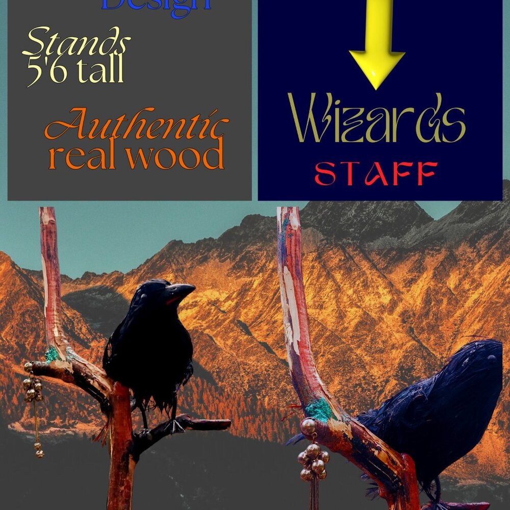 Authentic Wizard/Warlock/Witch Staff- 5'6 in tall w/ crow